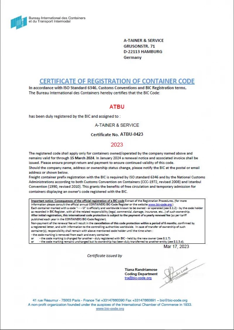 ABU BIC Zertifikat 2023